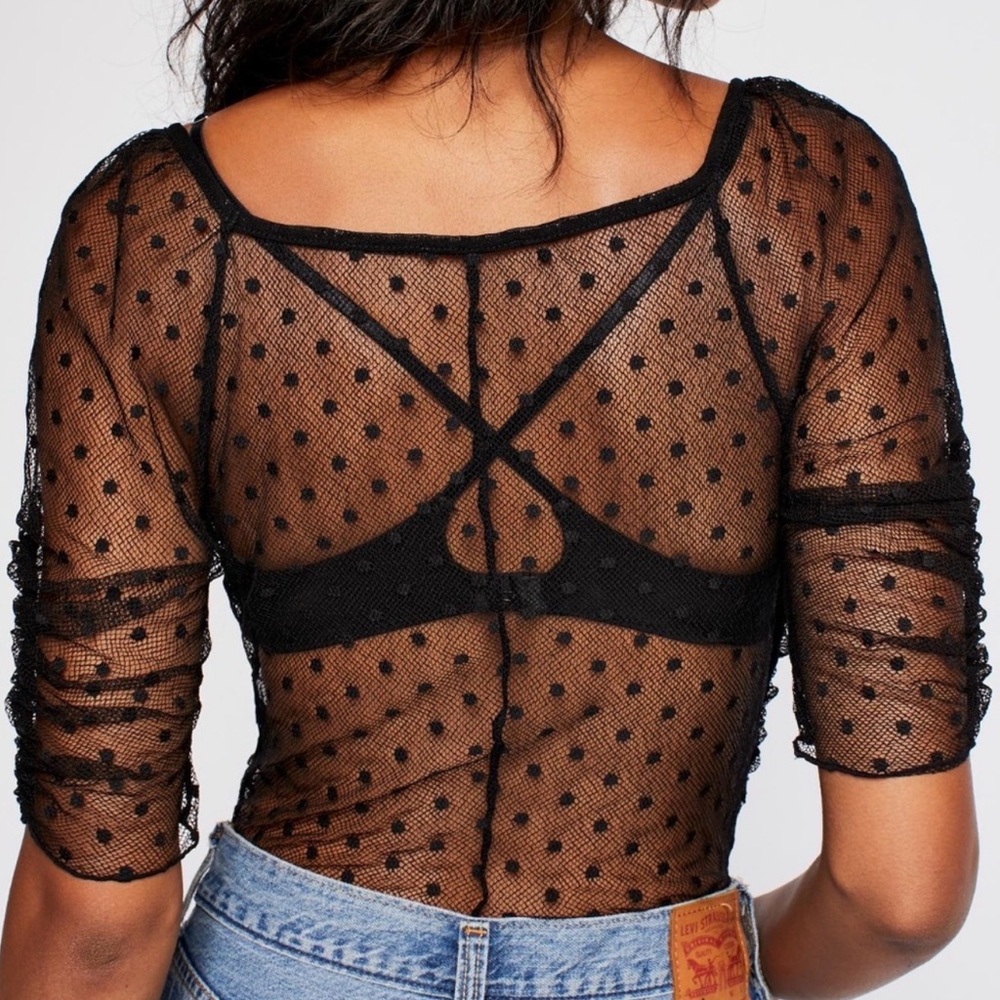 Free People Black Sheer Polka Dot Mesh Top | Y2K Going Out Blouse